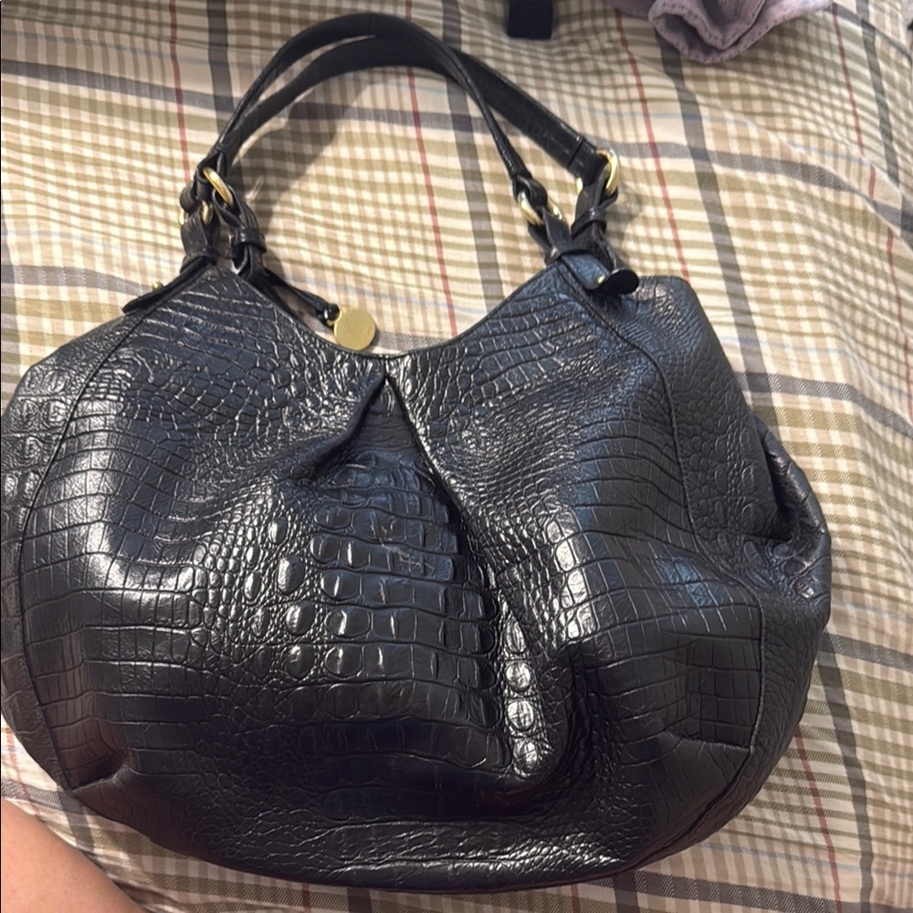 Brahmin Leather Elegant Black Crocodile-Embossed Women's Bag